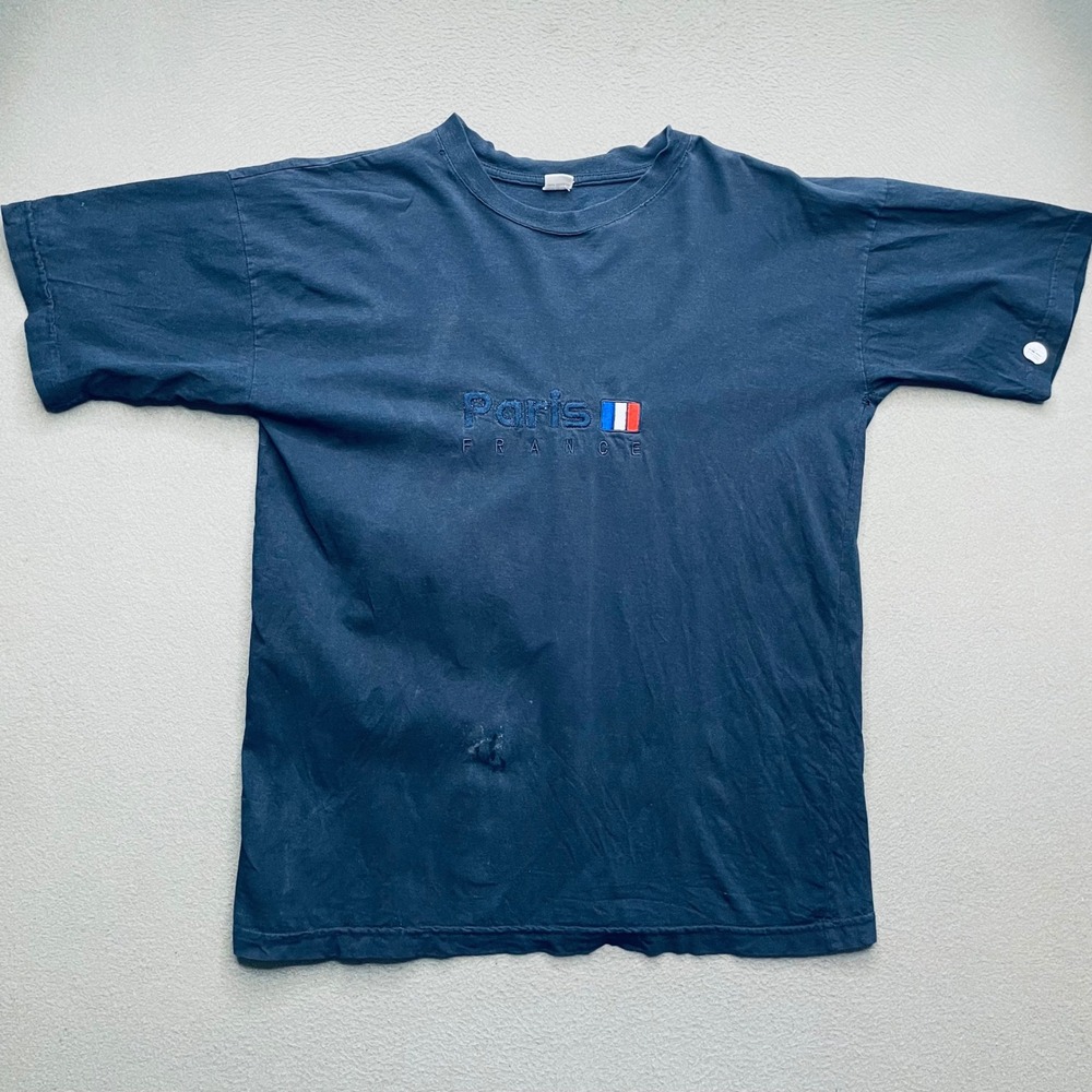 Mirage Men T Shirt 100 Cotton XL Paris France Embroidered Navy Blue Vintage 90s